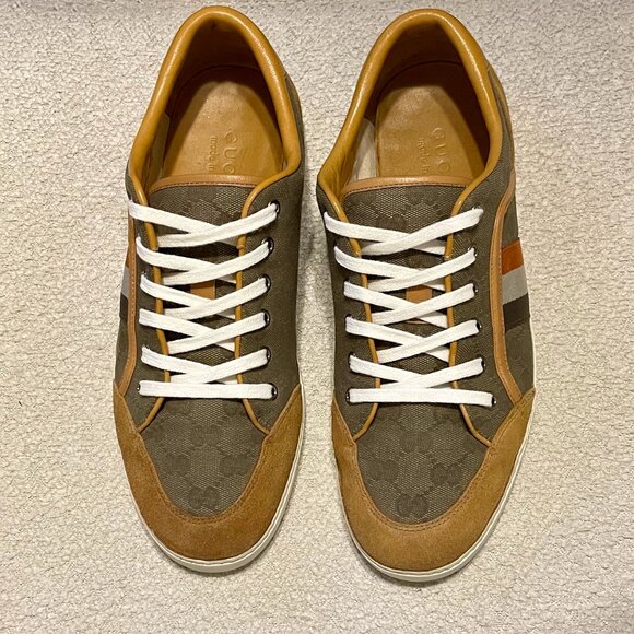 Mens Authentic GUCCI Suede and Canvas Monogram Sneakers - Size 8 - Picture 2 of 15